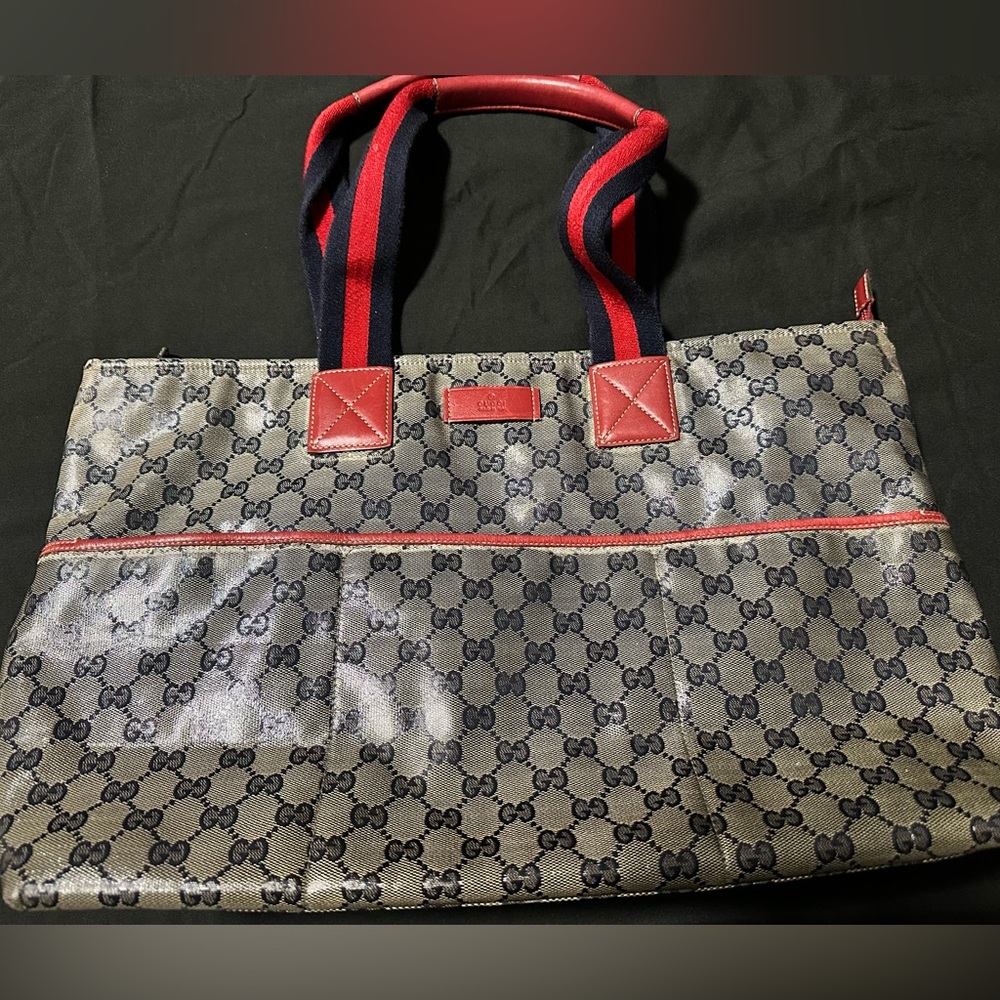 GUCCI GG Crystal Sherry Line Tote Bag Red Navy 155524 Auth ki3721